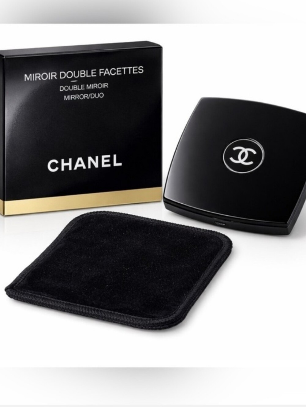 CHANEL Black Compact Double Mirror with White Logo